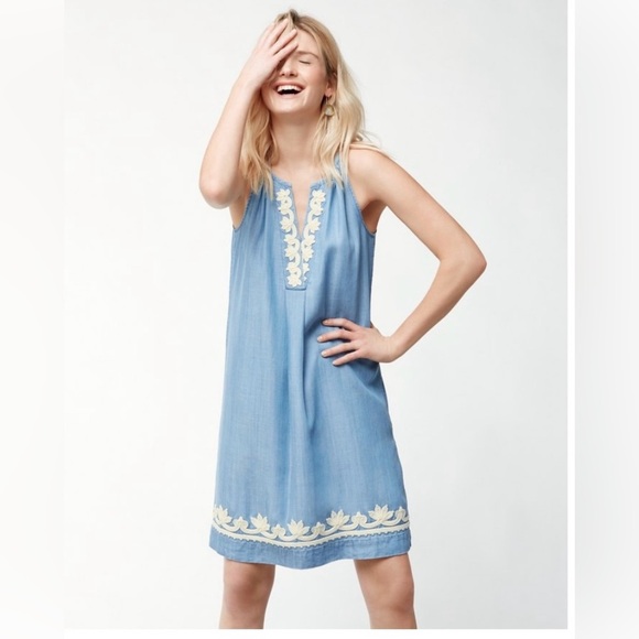 Tommy Bahama Dresses & Skirts - Tommy Bahama Chambray Embroidered Halter Dress with Detailing, Tencel, Size M